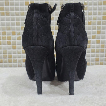 CHANEL Short Boots Shoes Cocomark EU 37.5 US 7.5 Suede Leather Black Authentic