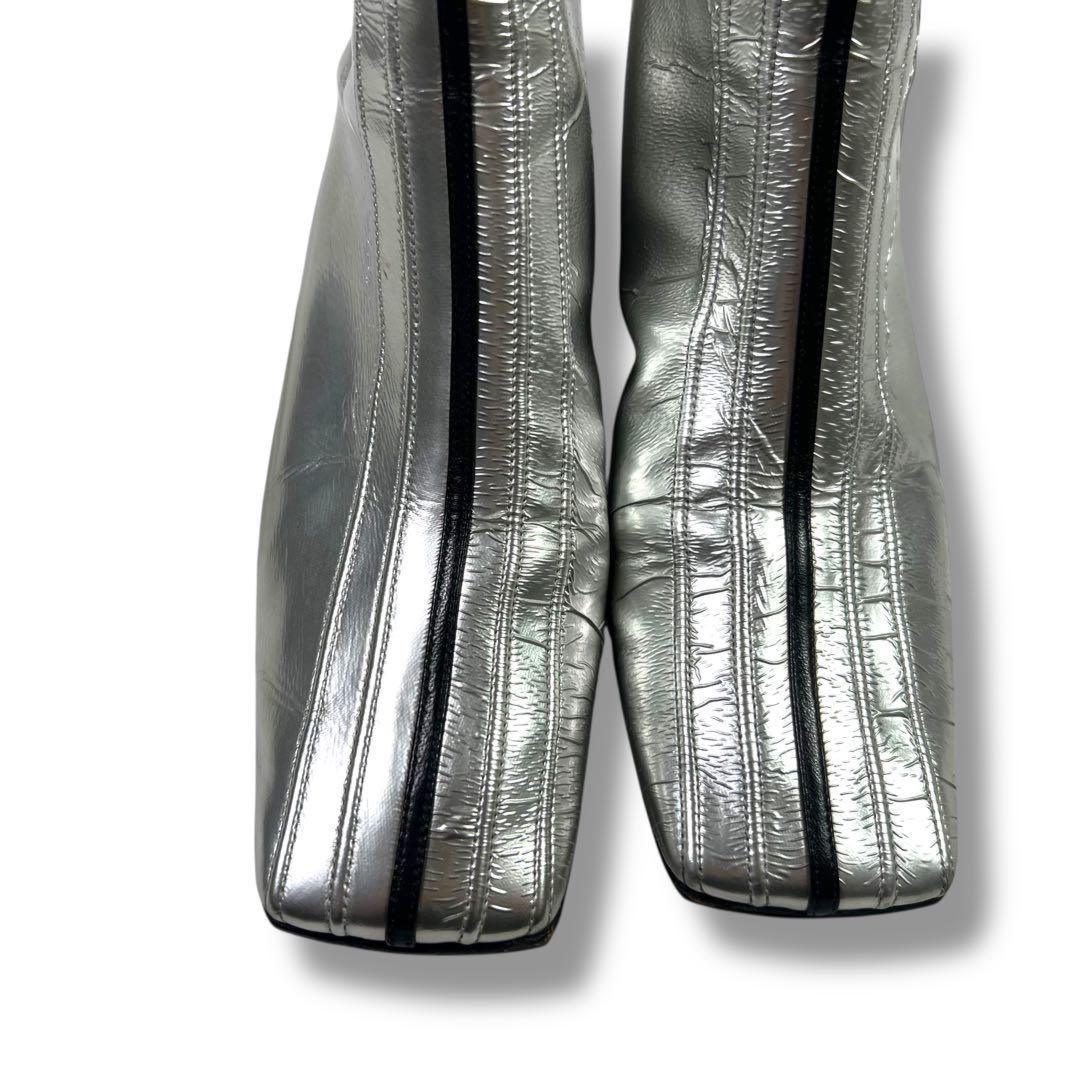 CHANEL Short Boots Shoes EU 37 US 7 Patent Leather Silver Authentic