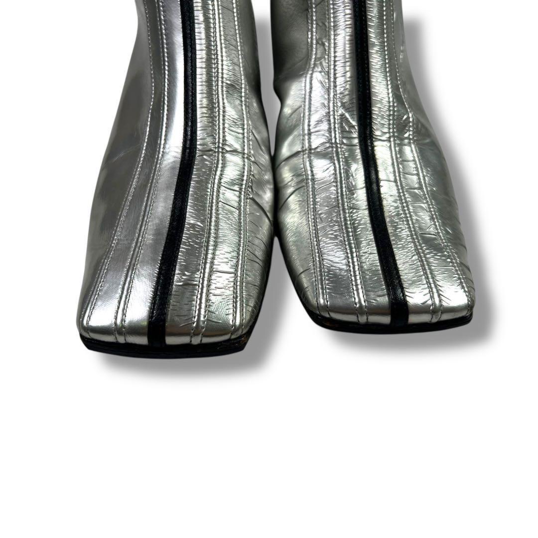 CHANEL Short Boots Shoes EU 37 US 7 Patent Leather Silver Authentic