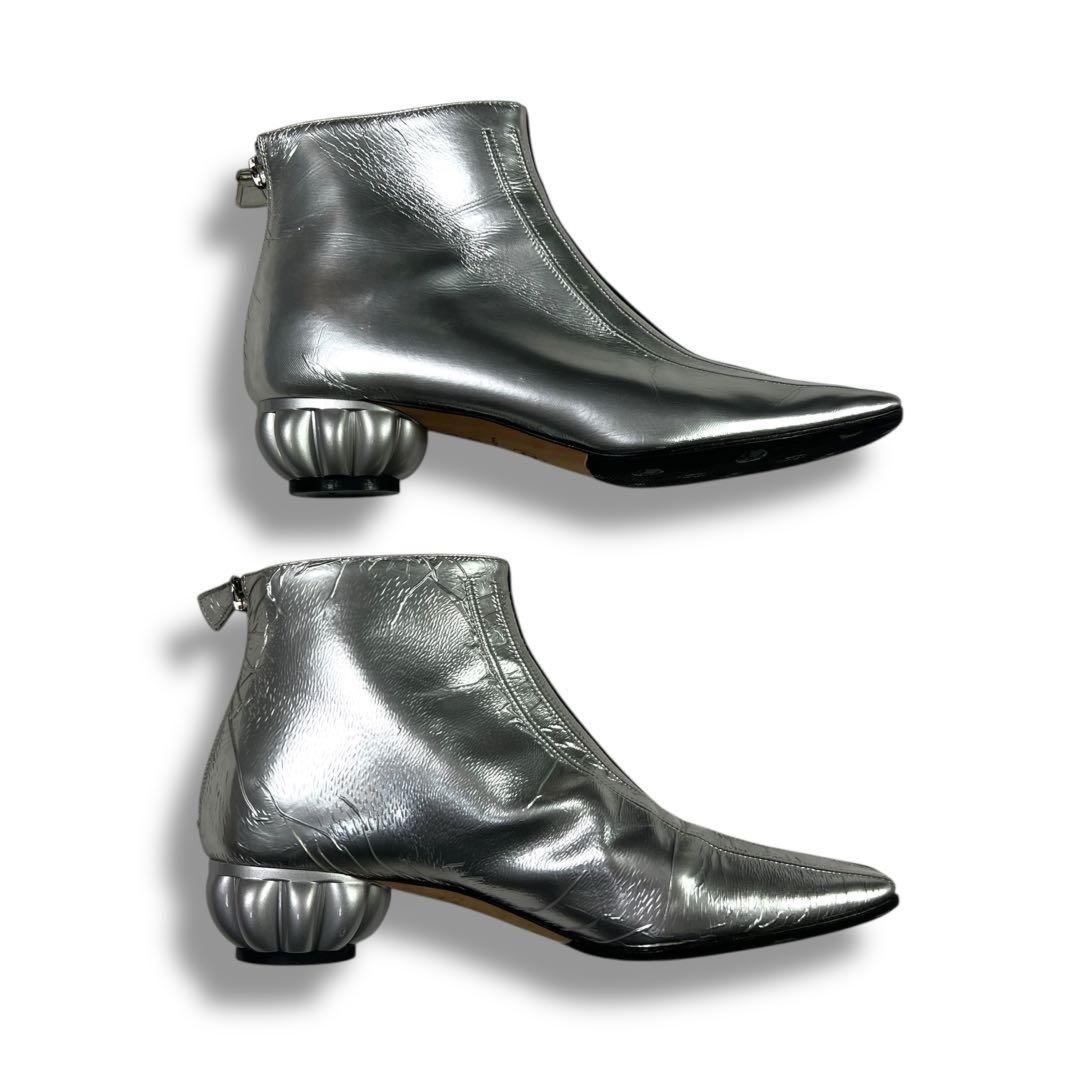 CHANEL Short Boots Shoes EU 37 US 7 Patent Leather Silver Authentic