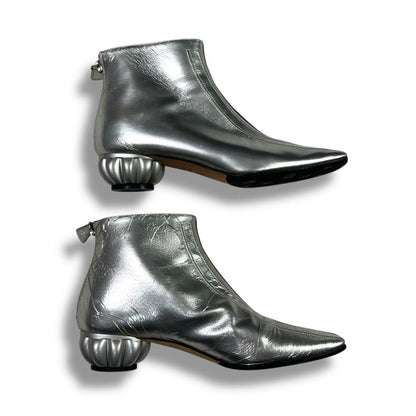 CHANEL Short Boots Shoes EU 37 US 7 Patent Leather Silver Authentic