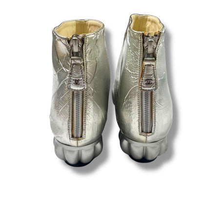 CHANEL Short Boots Shoes EU 37 US 7 Patent Leather Silver Authentic