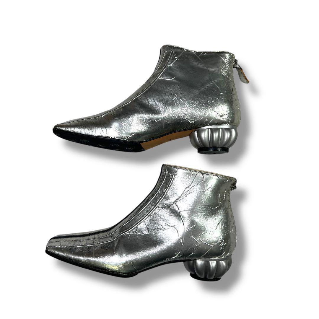 CHANEL Short Boots Shoes EU 37 US 7 Patent Leather Silver Authentic