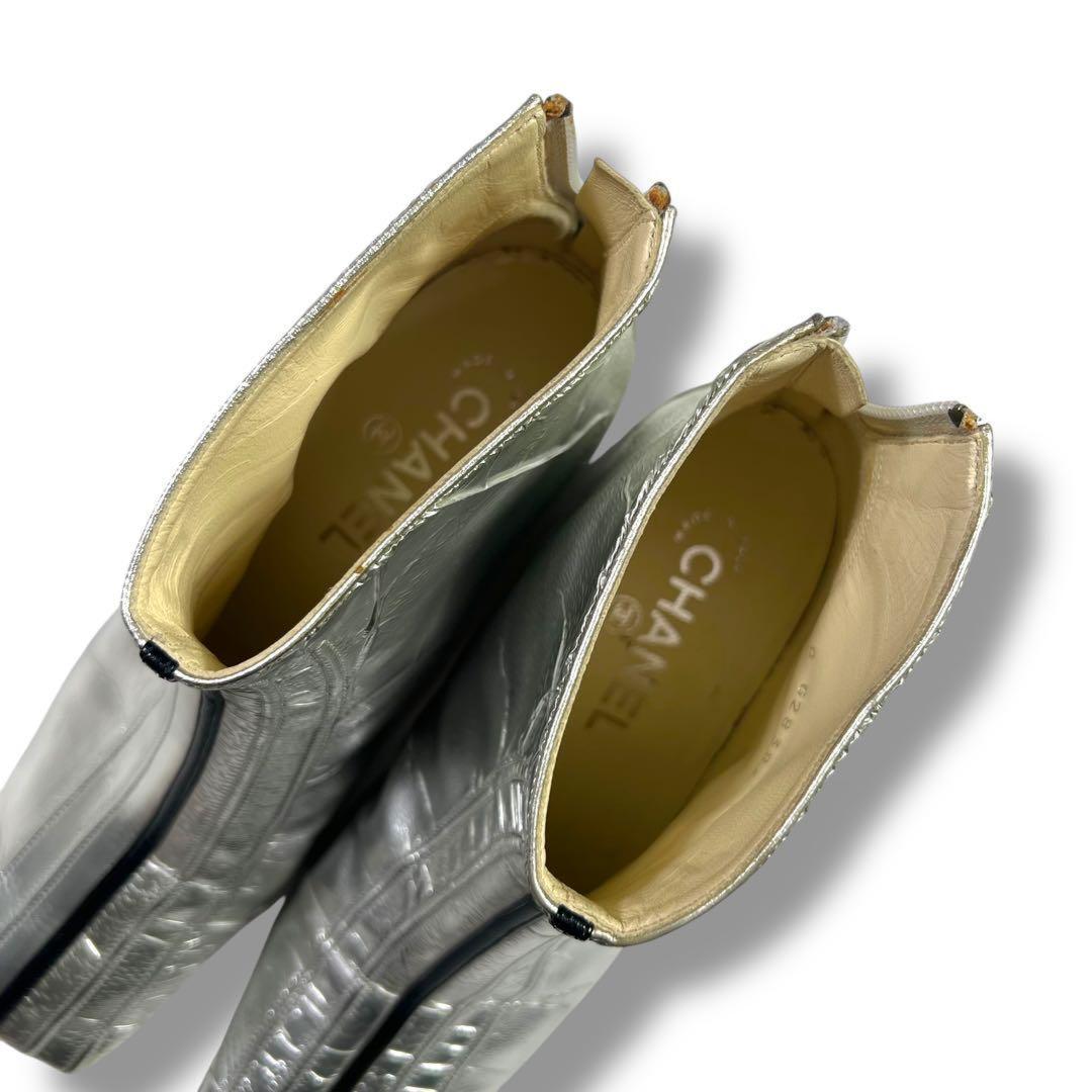CHANEL Short Boots Shoes EU 37 US 7 Patent Leather Silver Authentic