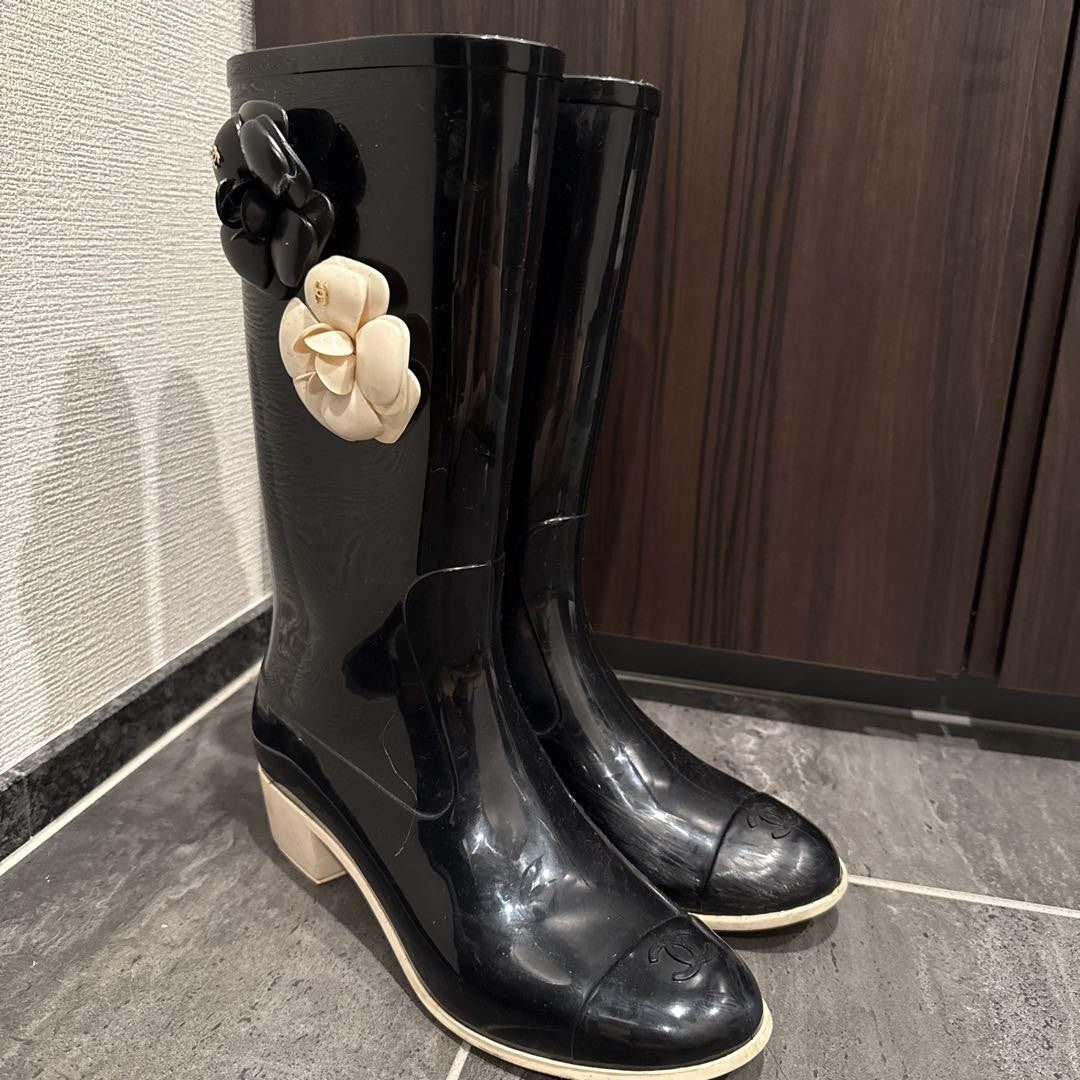 CHANEL Long Boots Shoes EU 39 US 9 Black Authentic