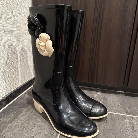 CHANEL Long Boots Shoes EU 39 US 9 Black Authentic
