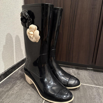 CHANEL Long Boots Shoes EU 39 US 9 Black Authentic