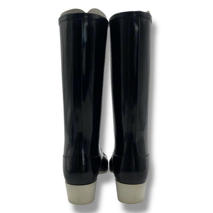 CHANEL Long Rain Boots Shoes Cocomark EU 36 US 6 Black Authentic