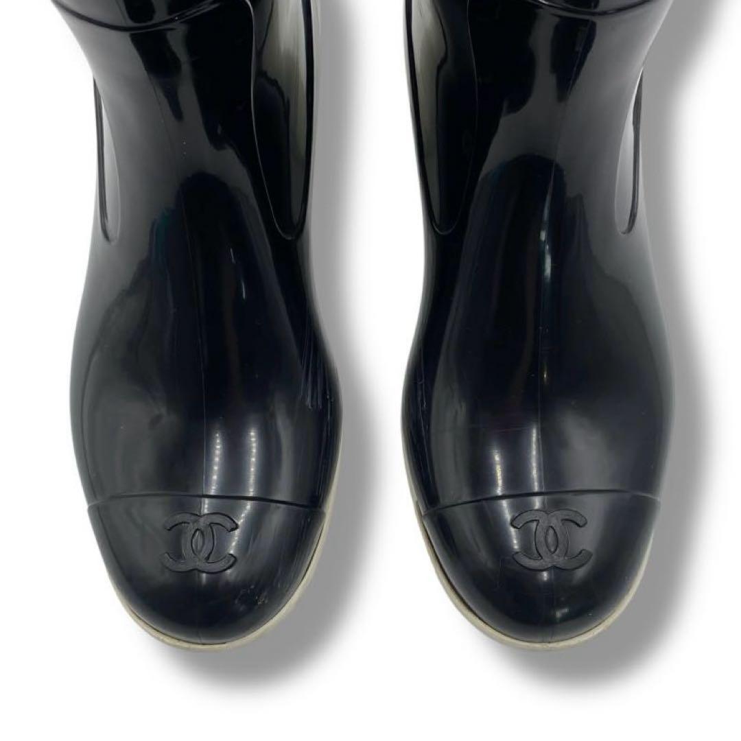 CHANEL Long Rain Boots Shoes Cocomark EU 36 US 6 Black Authentic