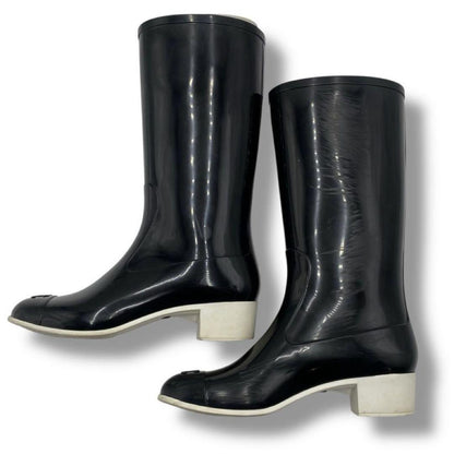 CHANEL Long Rain Boots Shoes Cocomark EU 36 US 6 Black Authentic