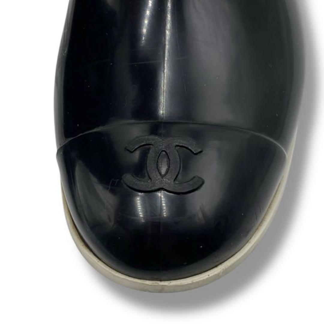 CHANEL Long Rain Boots Shoes Cocomark EU 36 US 6 Black Authentic