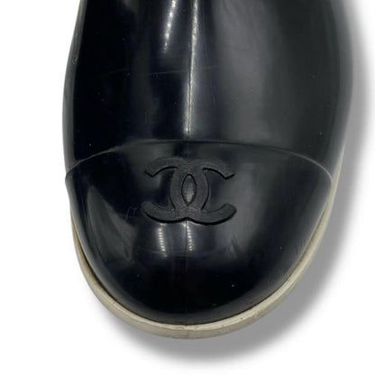CHANEL Long Rain Boots Shoes Cocomark EU 36 US 6 Black Authentic