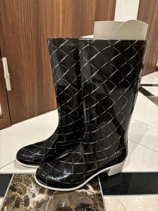 CHANEL Rain Boots Shoes EU 36 US 6 Black Authentic