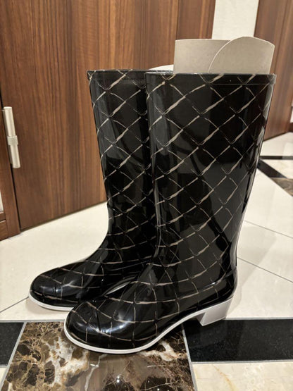 CHANEL Rain Boots Shoes EU 36 US 6 Black Authentic
