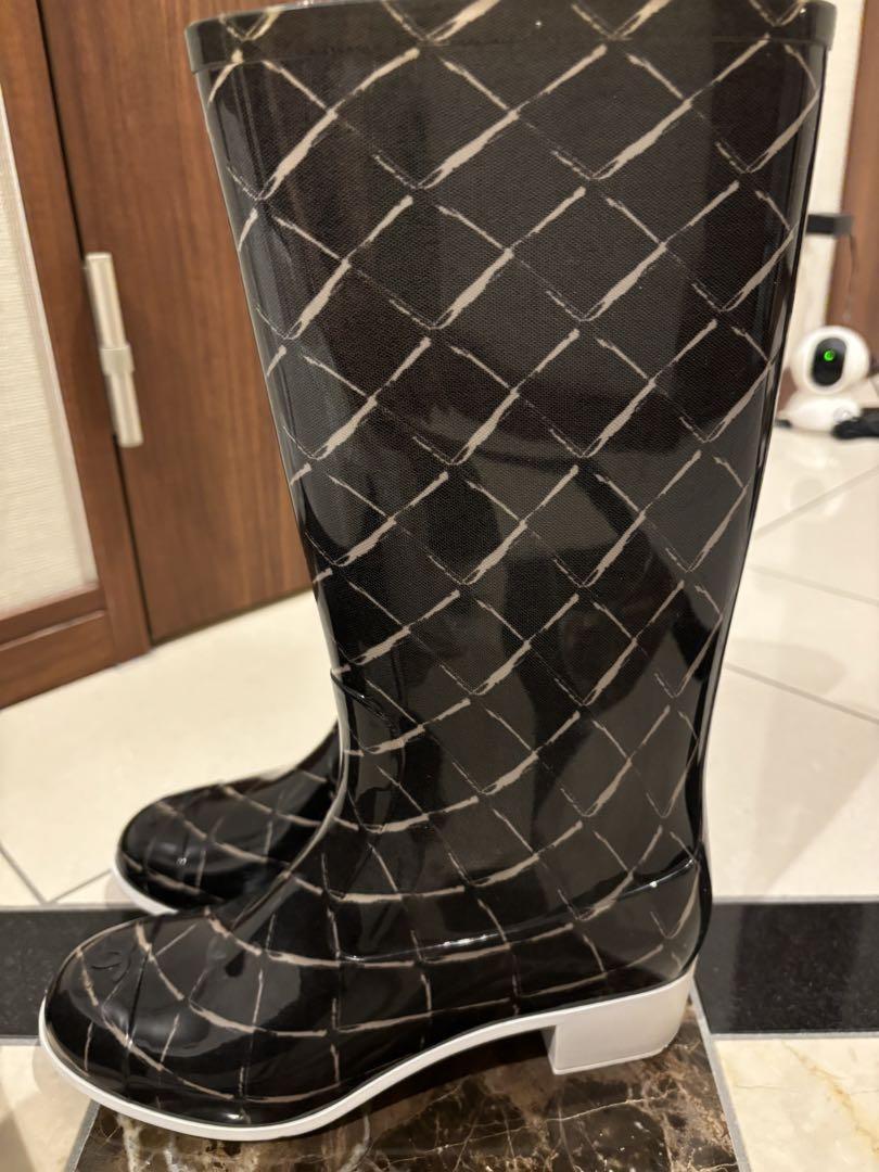 CHANEL Rain Boots Shoes EU 36 US 6 Black Authentic