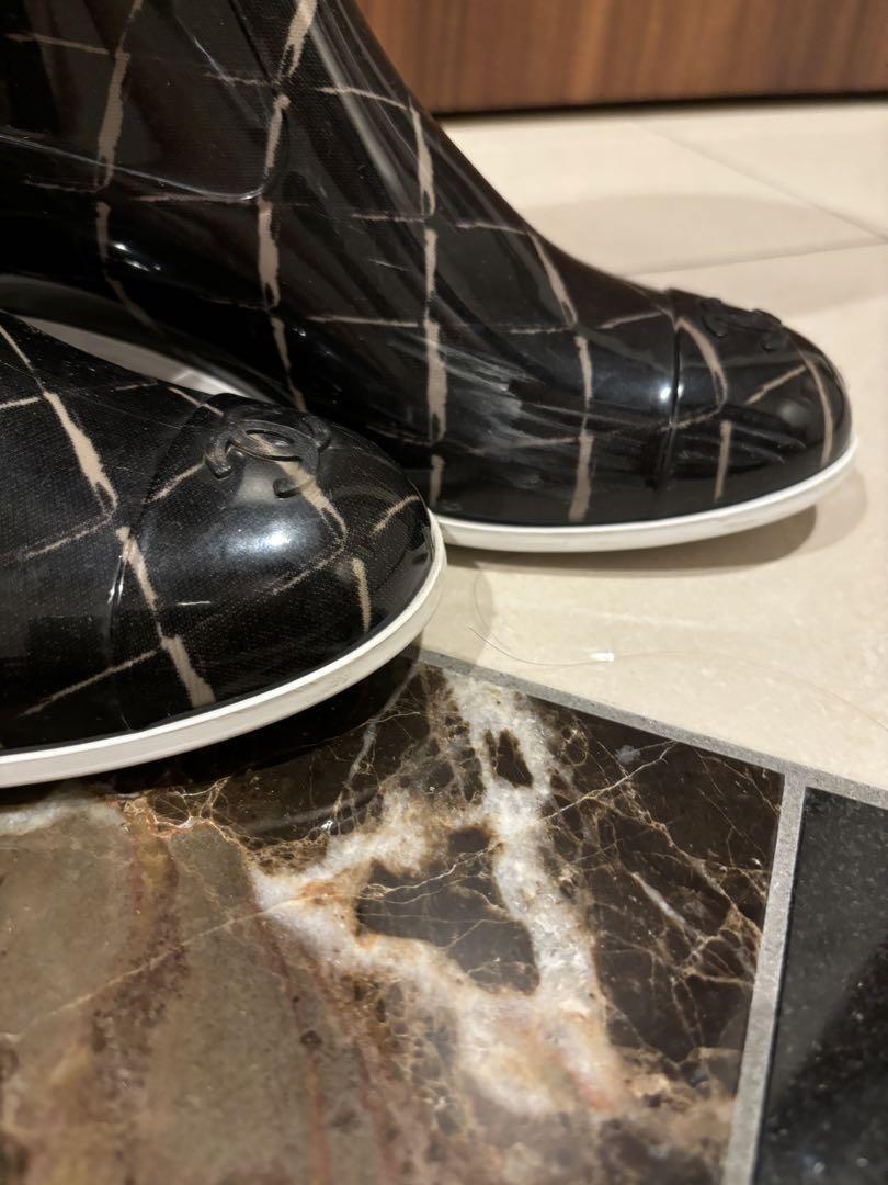 CHANEL Rain Boots Shoes EU 36 US 6 Black Authentic