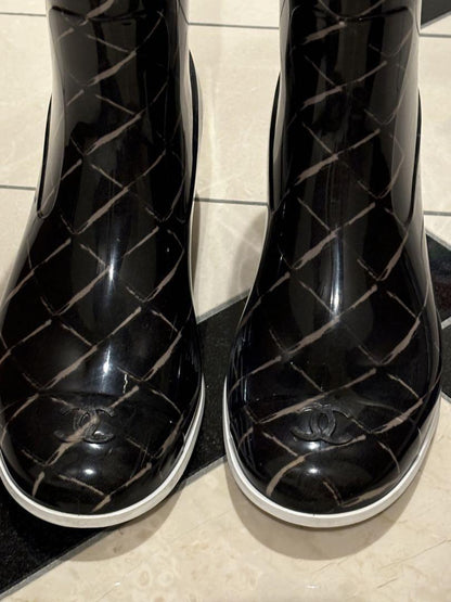 CHANEL Rain Boots Shoes EU 36 US 6 Black Authentic