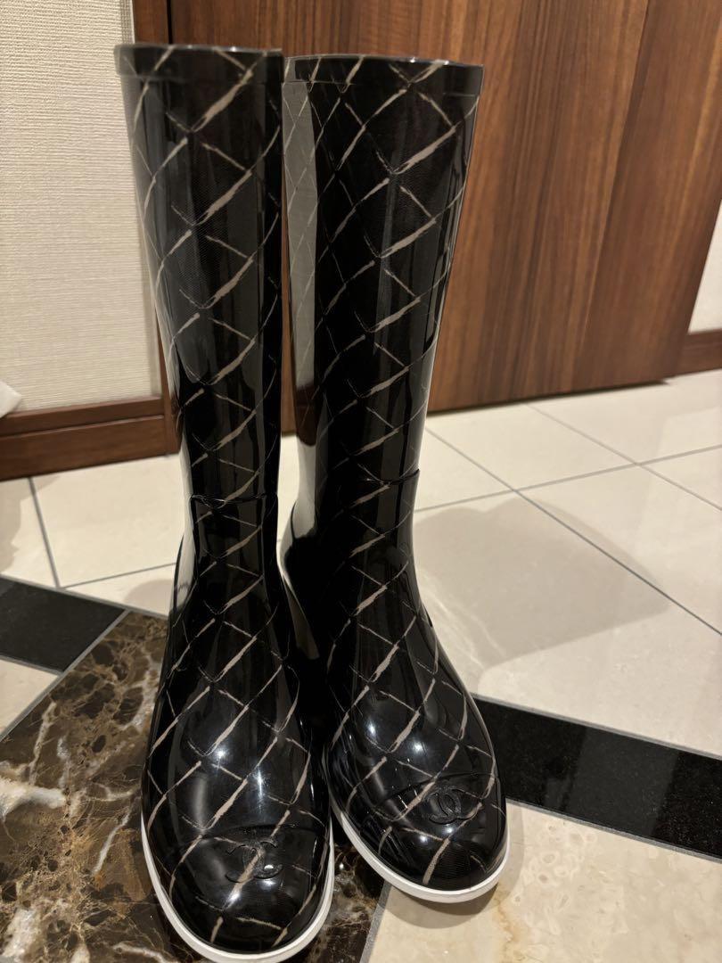 CHANEL Rain Boots Shoes EU 36 US 6 Black Authentic