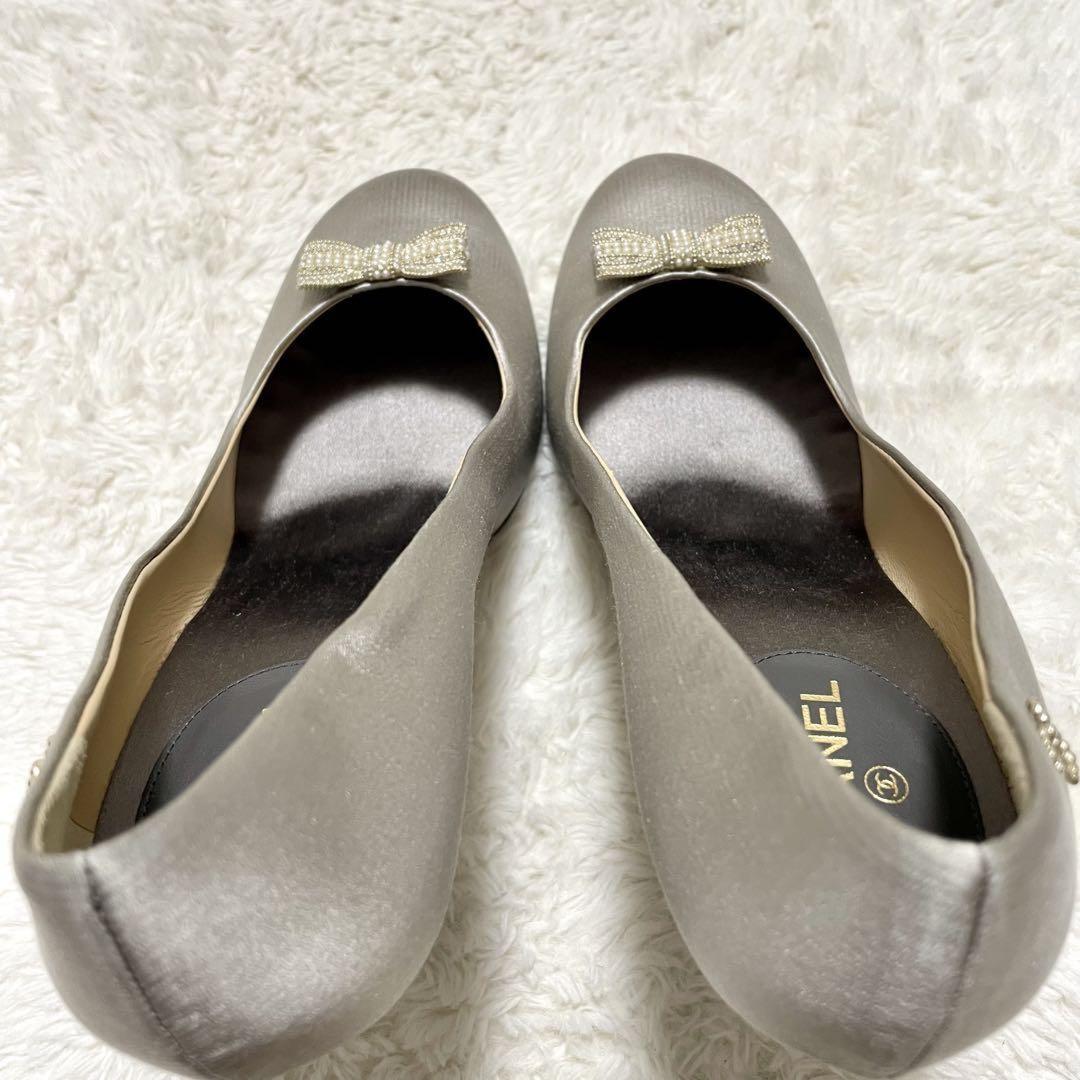 CHANEL Shoes Pumps Heel Cocomark EU 38 US 8 Silver Gray Authentic
