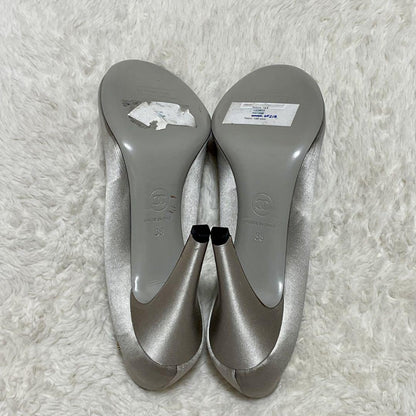CHANEL Shoes Pumps Heel Cocomark EU 38 US 8 Silver Gray Authentic