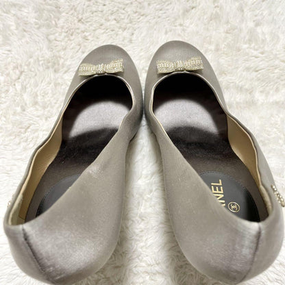 CHANEL Shoes Pumps Heel Cocomark EU 38 US 8 Silver Gray Authentic