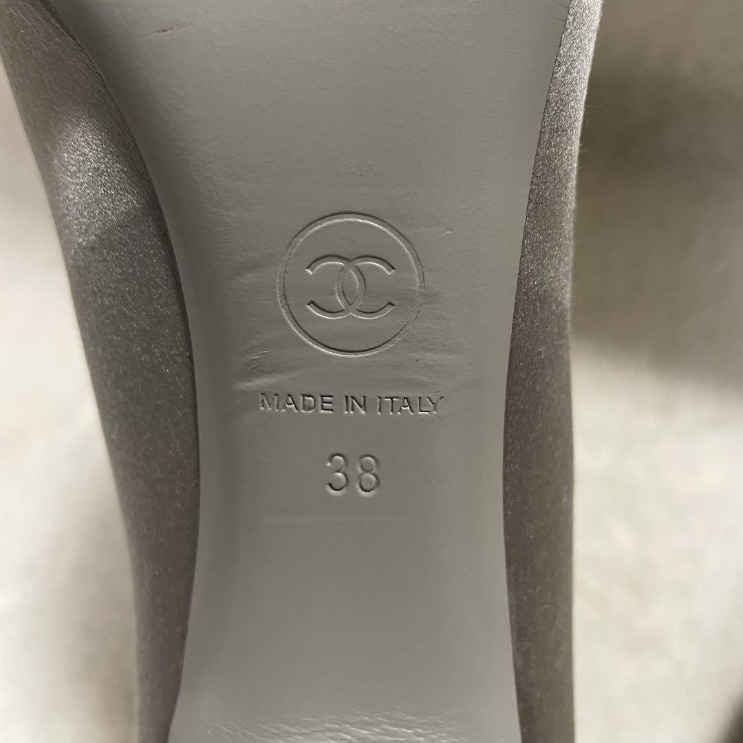 CHANEL Shoes Pumps Heel Cocomark EU 38 US 8 Silver Gray Authentic