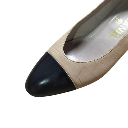 CHANEL Shoes Pumps Heel EU 36 US 6 Leather Beige Authentic