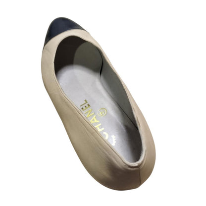CHANEL Shoes Pumps Heel EU 36 US 6 Leather Beige Authentic