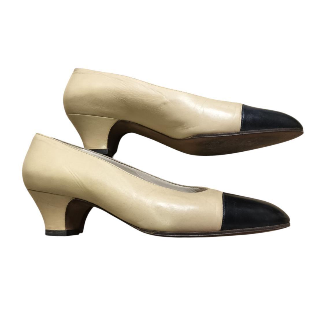 CHANEL Shoes Pumps Heel EU 36 US 6 Leather Beige Authentic