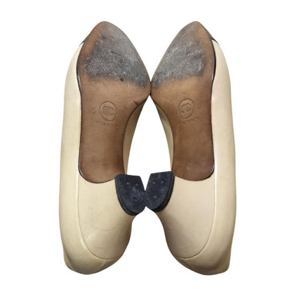 CHANEL Shoes Pumps Heel EU 36 US 6 Leather Beige Authentic