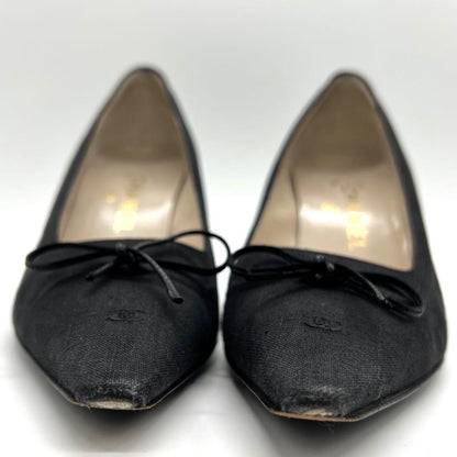 CHANEL Shoes Pumps Heel Cocomark EU 37.5 US 7.5 Canvas Black Authentic