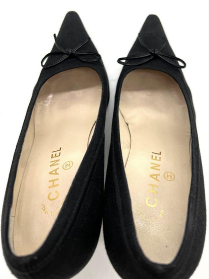 CHANEL Shoes Pumps Heel Cocomark EU 37.5 US 7.5 Canvas Black Authentic
