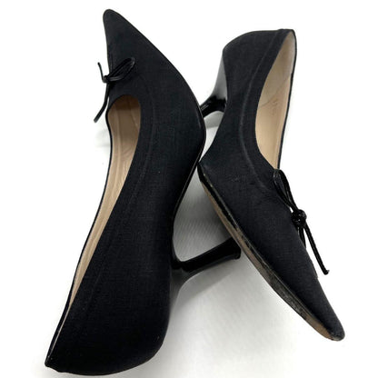 CHANEL Shoes Pumps Heel Cocomark EU 37.5 US 7.5 Canvas Black Authentic
