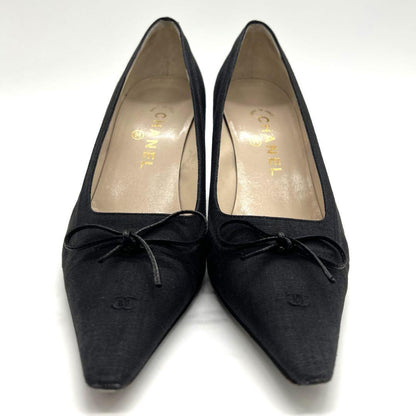 CHANEL Shoes Pumps Heel Cocomark EU 37.5 US 7.5 Canvas Black Authentic