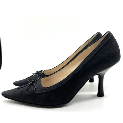 CHANEL Shoes Pumps Heel Cocomark EU 37.5 US 7.5 Canvas Black Authentic