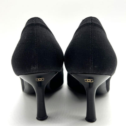 CHANEL Shoes Pumps Heel Cocomark EU 37.5 US 7.5 Canvas Black Authentic