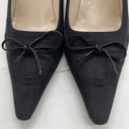 CHANEL Shoes Pumps Heel Cocomark EU 37.5 US 7.5 Canvas Black Authentic
