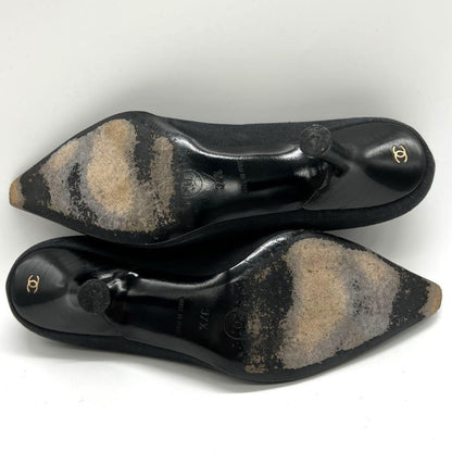 CHANEL Shoes Pumps Heel Cocomark EU 37.5 US 7.5 Canvas Black Authentic