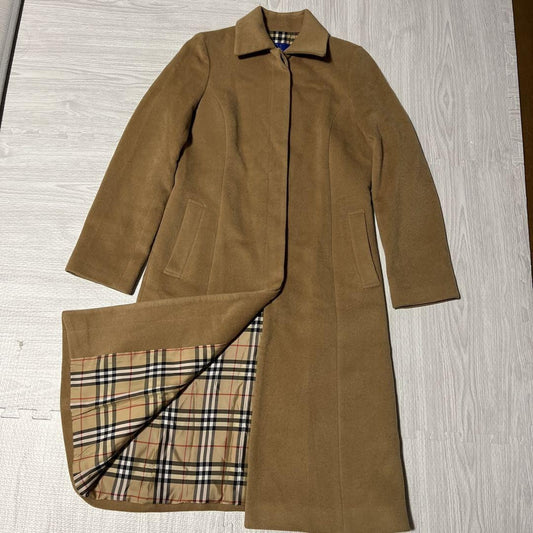 BURBERRY BLUE LABEL Long Coat Nova Check Asian fit M 38 US size S Camel Auth