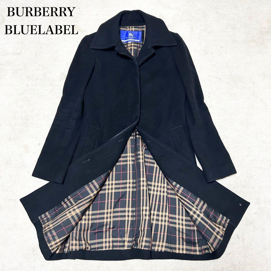 BURBERRY BLUE LABEL Long Coat Nova Check Asian fit S 36 US size XS Black Auth