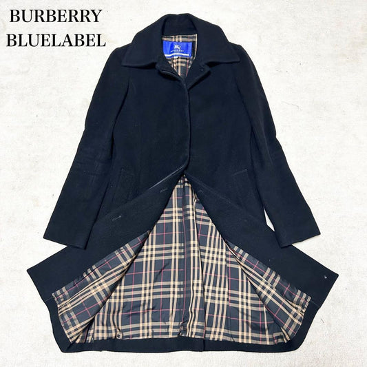 BURBERRY BLUE LABEL Long Coat Nova Check Asian fit S 36 US size XS Black Auth