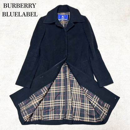 BURBERRY BLUE LABEL Long Coat Nova Check Asian fit S 36 US size XS Black Auth