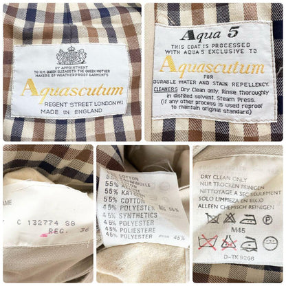 Aquascutum Trench Coat Club Check Asian fit S 36 US size XS Beige Authentic