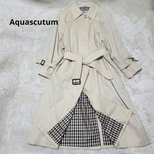 Aquascutum Trench Coat Club Check Asian fit XL US size L Light Beige Authentic