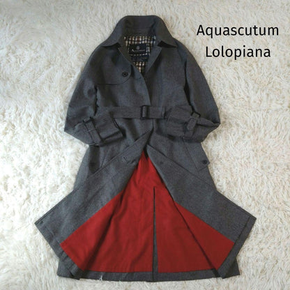 Aquascutum Lolopiana Long Coat Club Check Asian fit L US size M Gray Authentic