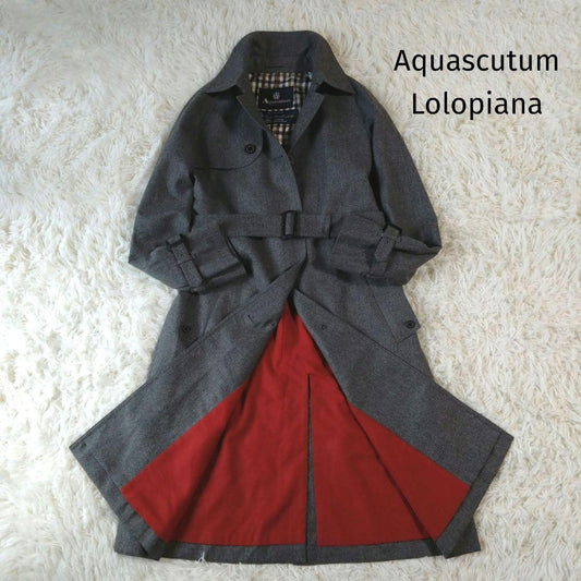 Aquascutum Lolopiana Long Coat Club Check Asian fit L US size M Gray Authentic