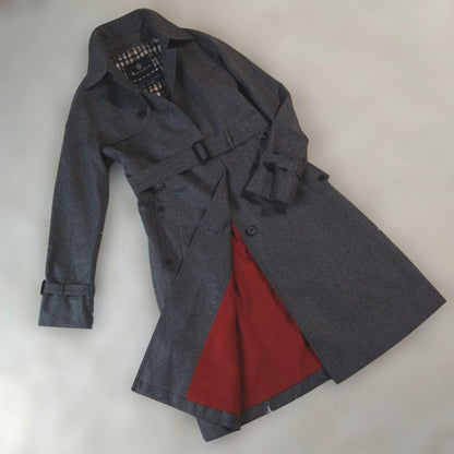 Aquascutum Lolopiana Long Coat Club Check Asian fit L US size M Gray Authentic