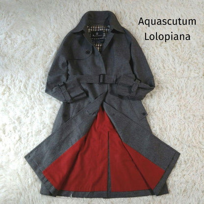 Aquascutum Lolopiana Long Coat Club Check Asian fit L US size M Gray Authentic