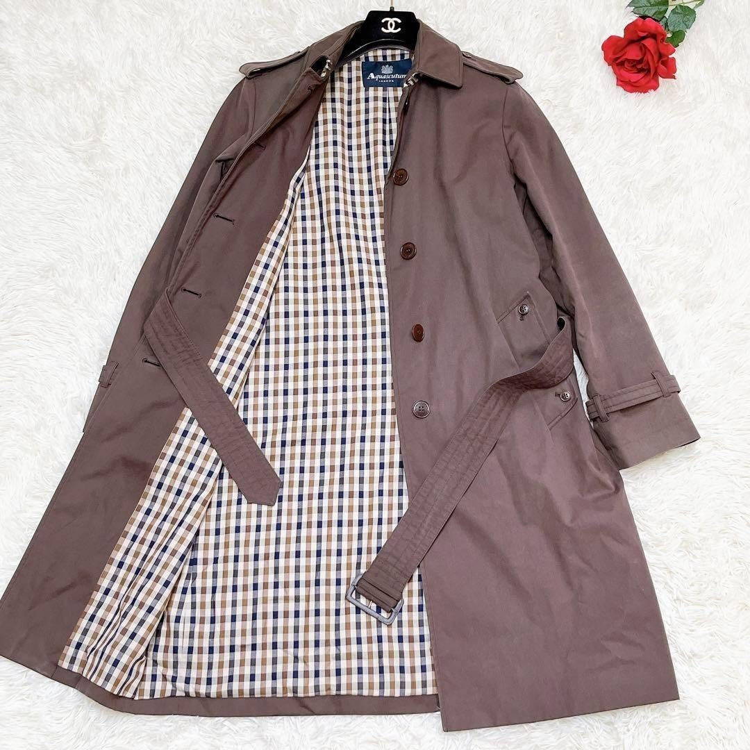 Aquascutum Trench Coat Club Check Asian fit L US size M Brown Authentic