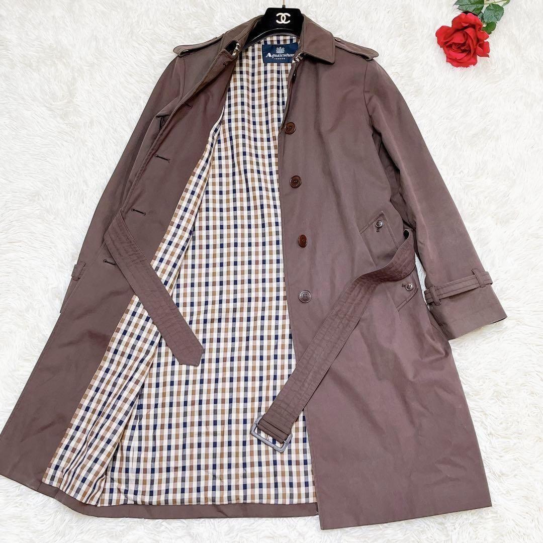 Aquascutum Trench Coat Club Check Asian fit L US size M Brown Authentic